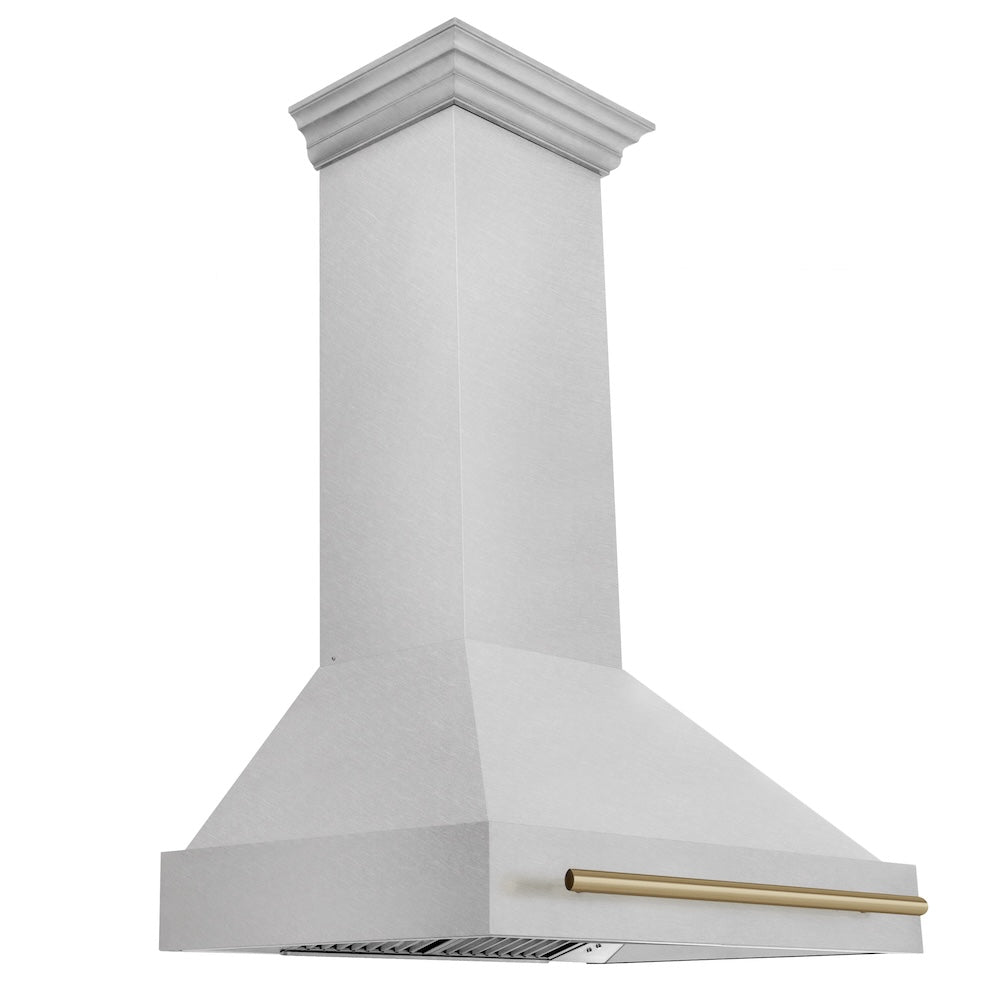 ZLINE Autograph Edition 36-inch range hood in satin stainless steel and champagne bronze accents 8654SNZ-36-CB, view 5