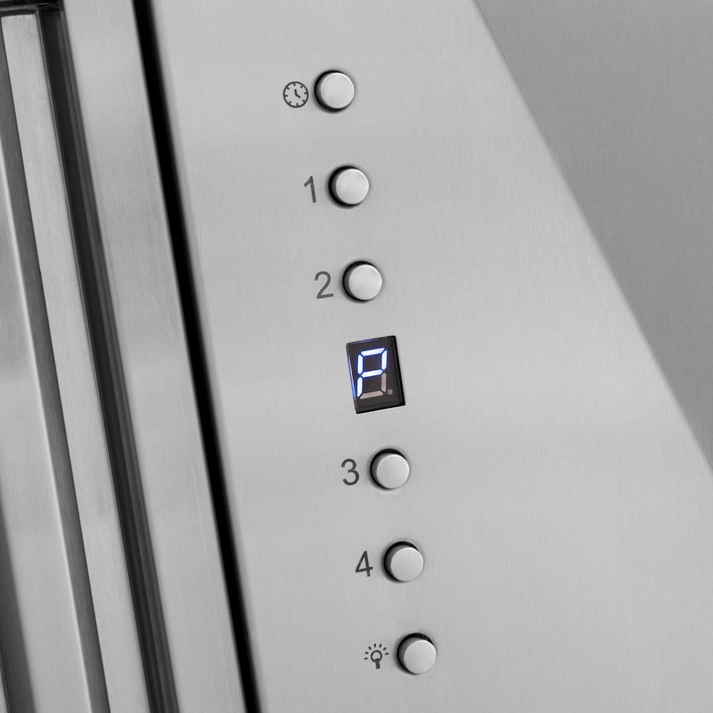 ZLINE Autograph Edition 48-inch range hood in satin stainless steel and champagne bronze accents 8654SNZ-48-CB, detail