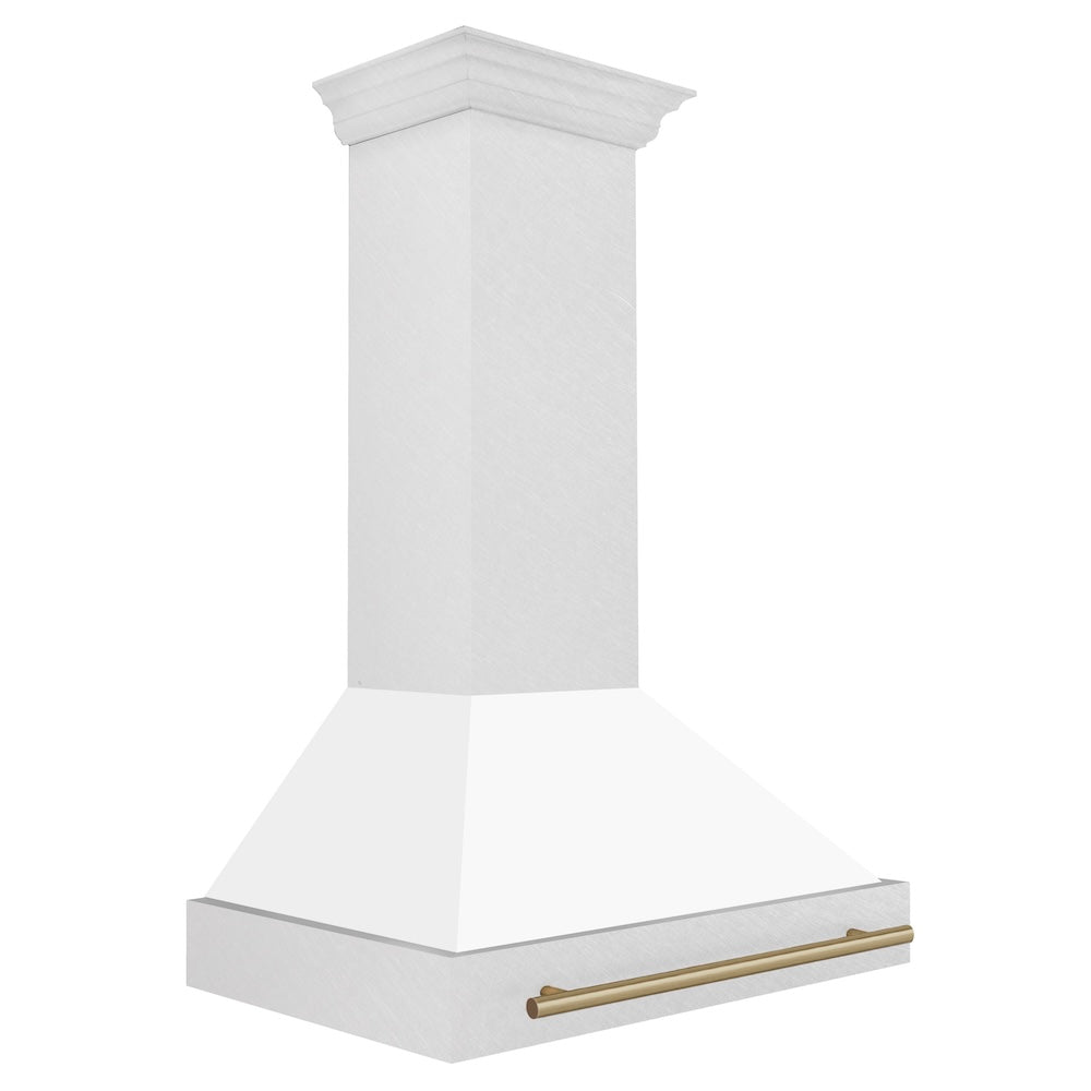 ZLINE Autograph Edition 36-inch range hood in satin stainless steel and champagne bronze accents 8654SNZ-WM36-CB, side view