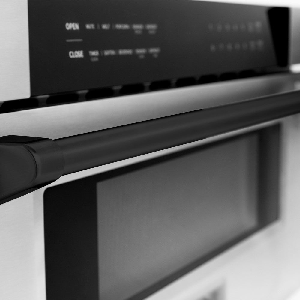 ZLINE Autograph Edition 30-inch microwave in stainless steel and matte black accents MWDZ-30-MB, detail