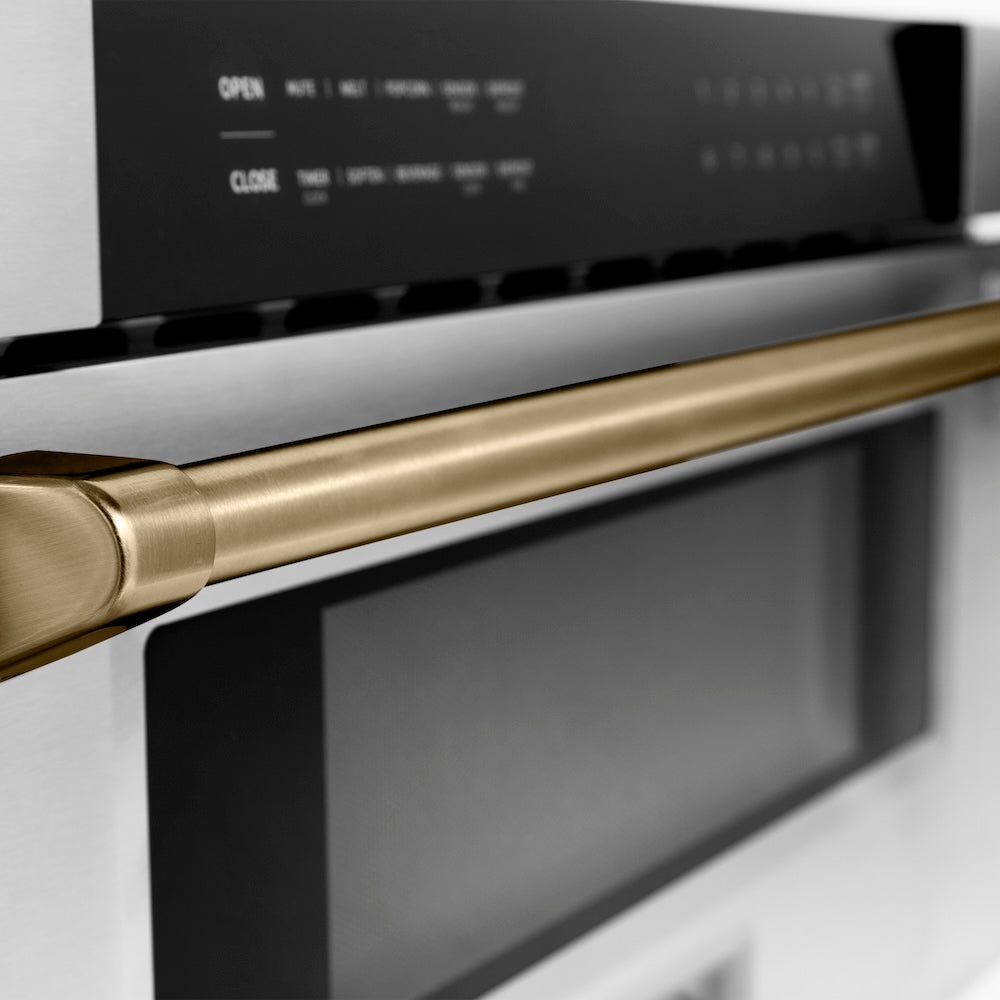 ZLINE Autograph Edition 30-inch microwave in stainless steel and champagne bronze accents MWDZ-30-CB, detail