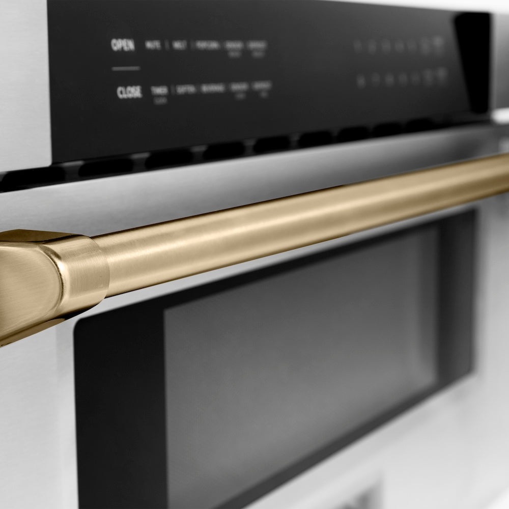 ZLINE Autograph Edition 30-inch microwave in stainless steel and polished gold accents MWDZ-30-G, detail