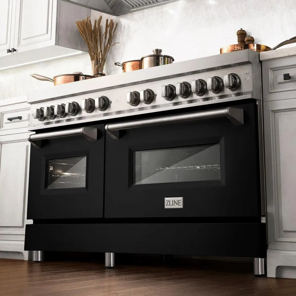 ZLINE Legacy 60-inch range in stainless steel with black matte door RA-BLM-60, from above