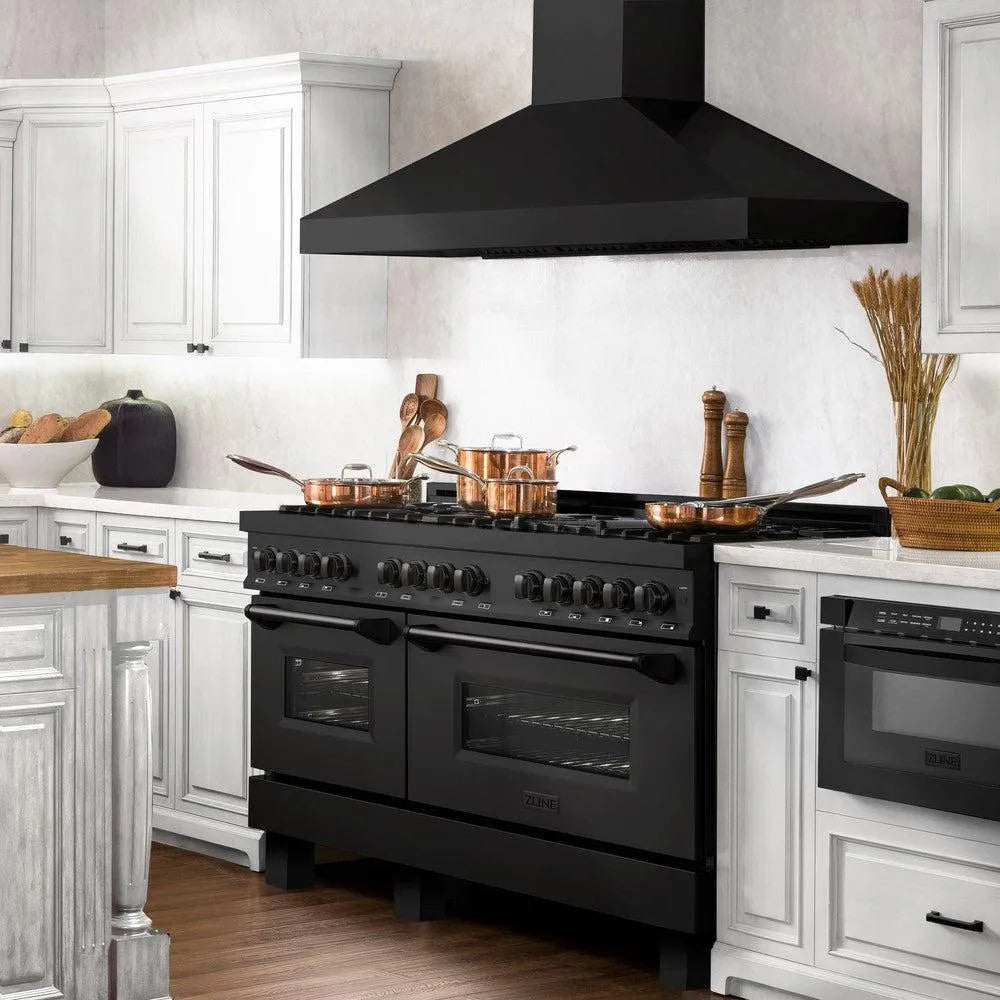 ZLINE Legacy 60-inch range in black stainless steel RAB-60, side view