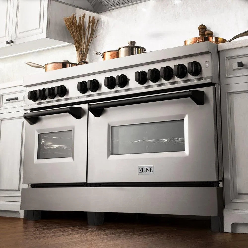 ZLINE Autograph Edition Legacy 60-inch range in stainless steel and matte black accents RAZ-60-MB, from above