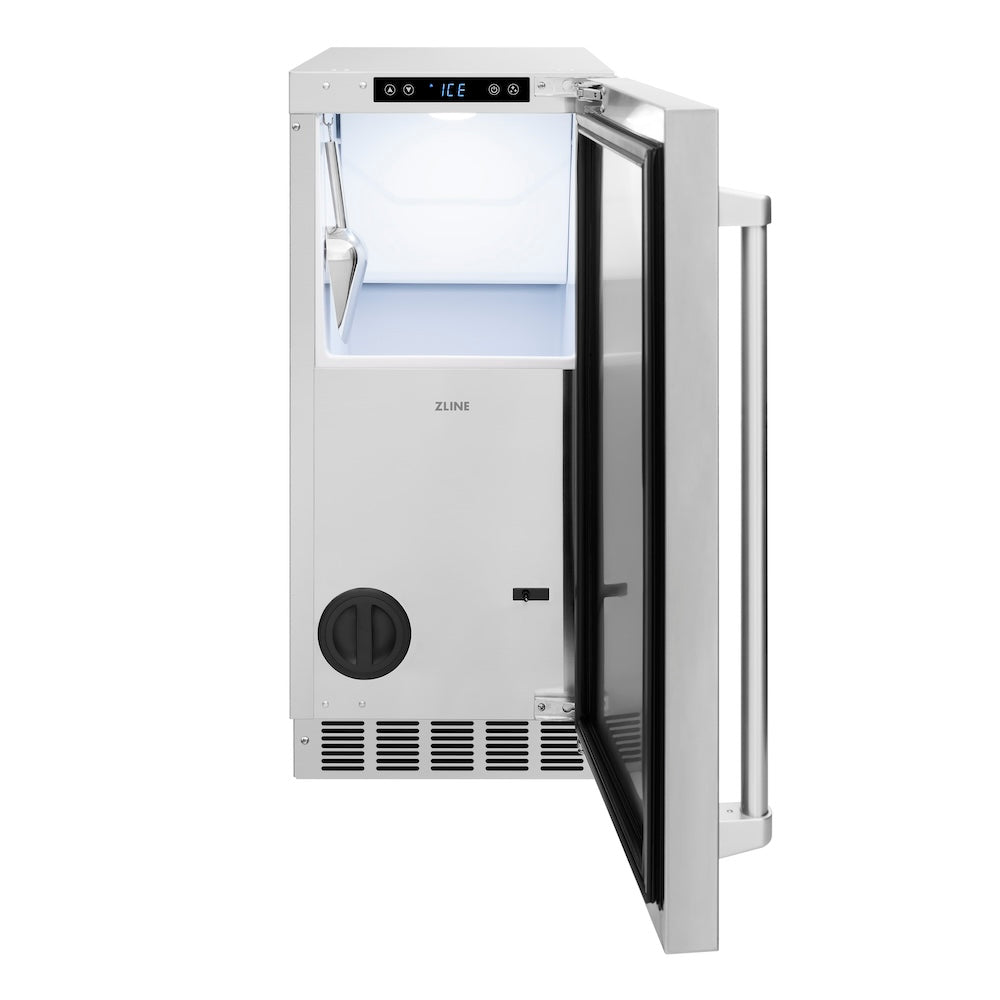 ZLINE Touchstone 15-inch ice maker in stainless steel ICCD-ST-15, front view