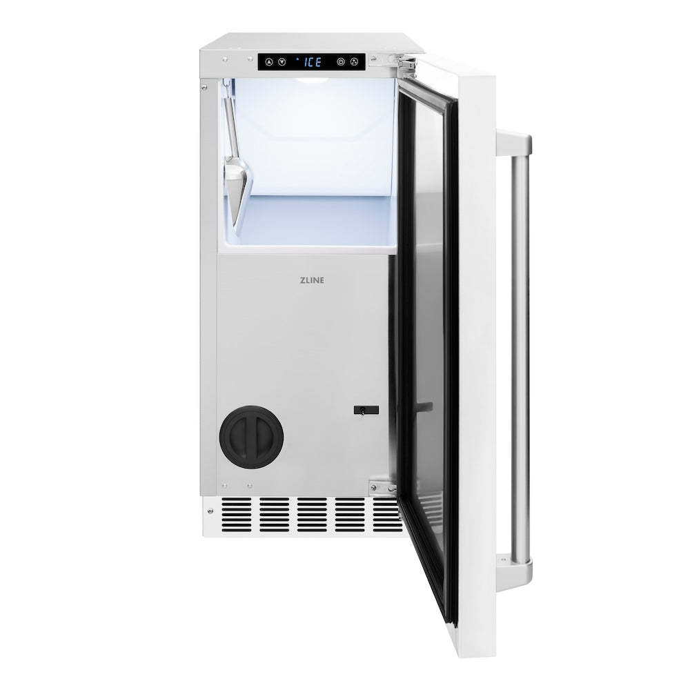 ZLINE Touchstone 15-inch ice maker in white matte ICCD-WM-15, front view
