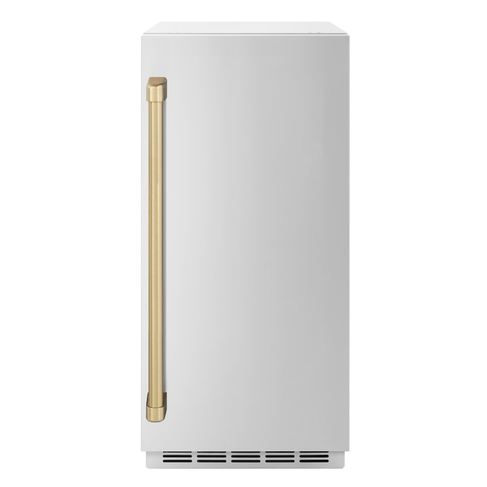 ZLINE Autograph Edition Touchstone 15-inch ice maker in stainless steel and champagne bronze accents ICCDZ-ST-15-CB