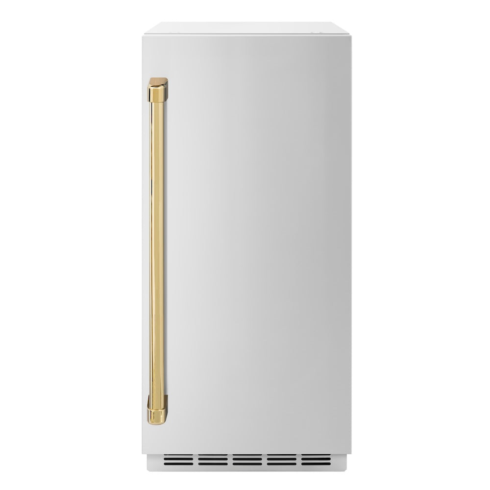 ZLINE Autograph Edition Touchstone 15-inch ice maker in stainless steel and polished gold accents ICCDZ-ST-15-G