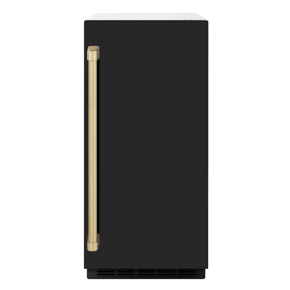 ZLINE Autograph Edition Touchstone 15-inch ice maker in black matte and champagne bronze accents IGMDZ-BLM-15-CB