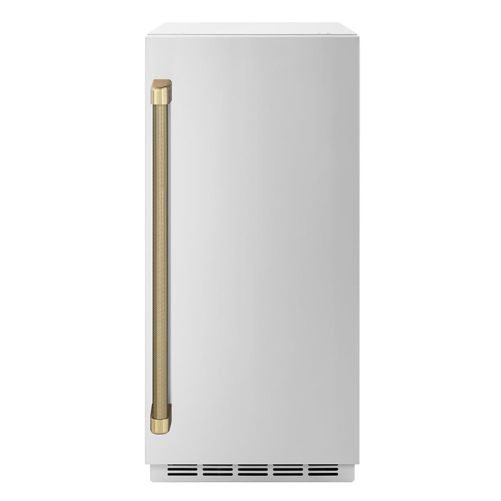 ZLINE Autograph Edition Touchstone 15-inch ice maker in stainless steel and champagne bronze accents IGMDZ-ST-15-KCB