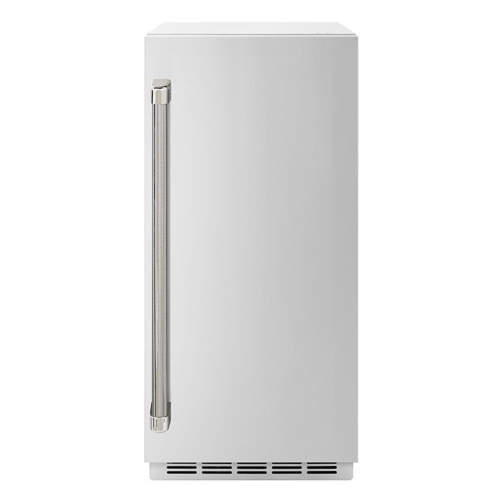 ZLINE Autograph Edition Touchstone 15-inch ice maker in stainless steel and polished nickel accents IGMDZ-ST-15-KPN