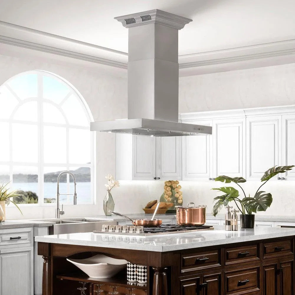 ZLINE CrownSound 36-inch range hood in stainless steel KE2ICRN-BT-36, side view
