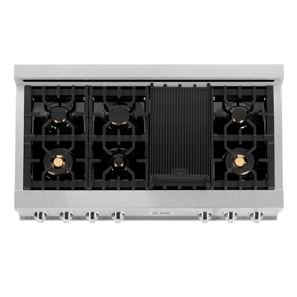 ZLINE Legacy 48-inch rangetop in satin stainless steel RTS-BR-48, from above