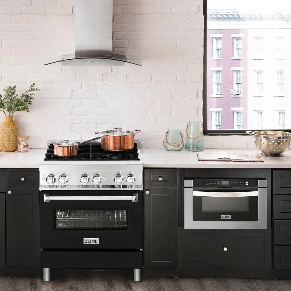 ZLINE Legacy 30-inch range in stainless steel with black matte door RA-BLM-30, front view