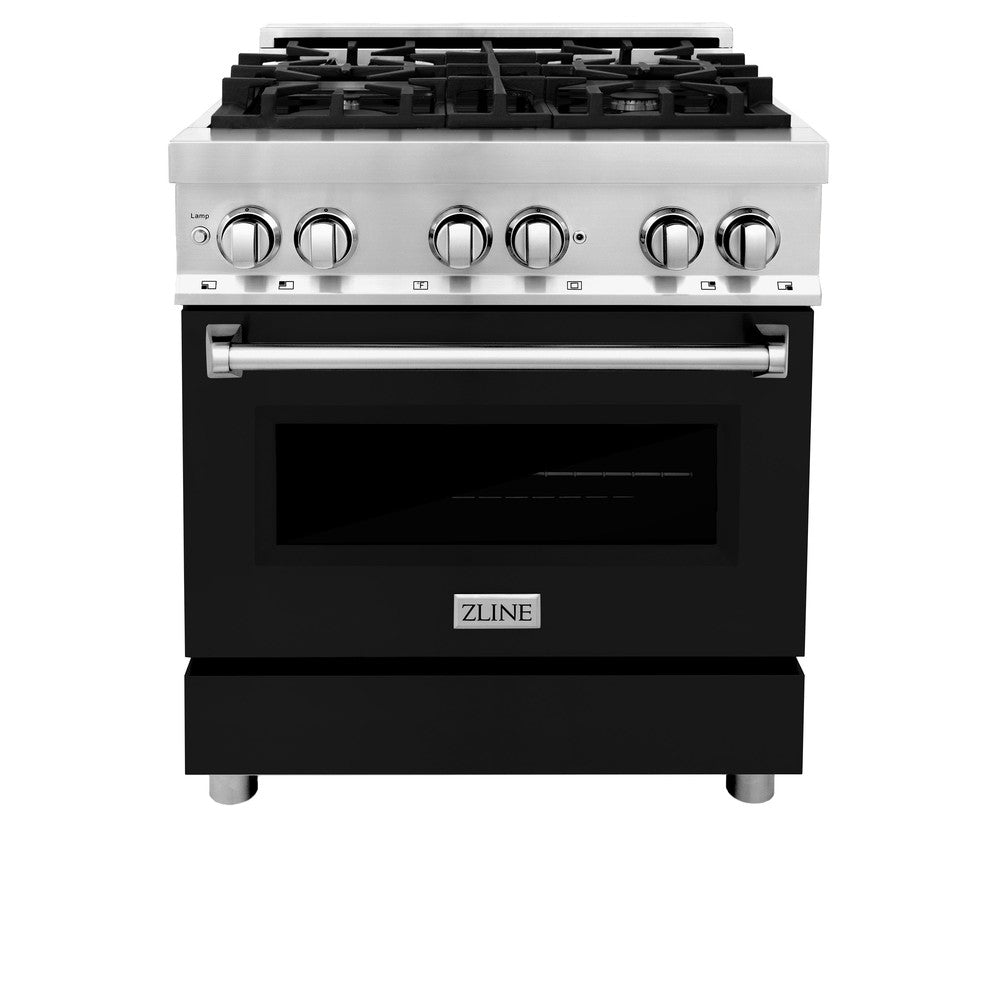ZLINE Legacy 30-inch range in stainless steel with black matte door RA-BLM-30, front view