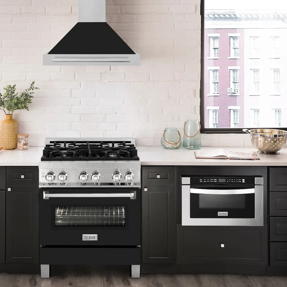 ZLINE 30-inch range hood in satin stainless steel KB4SNX-BLM-30, front view