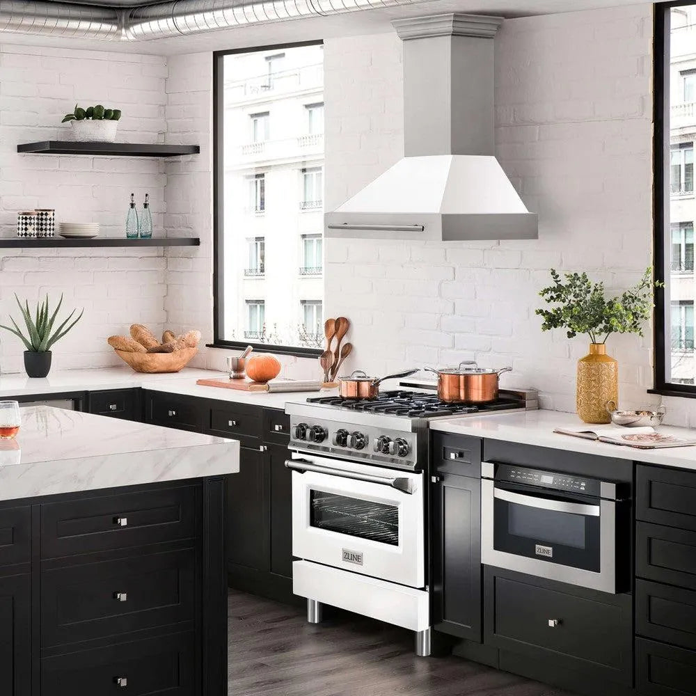 ZLINE 30-inch range hood in white matte 8654STX-WM-30, side view