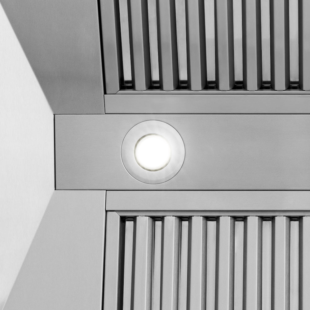 ZLINE Autograph Edition 36-inch range hood in stainless steel and matte black accents 8654STZ-36-MB, detail