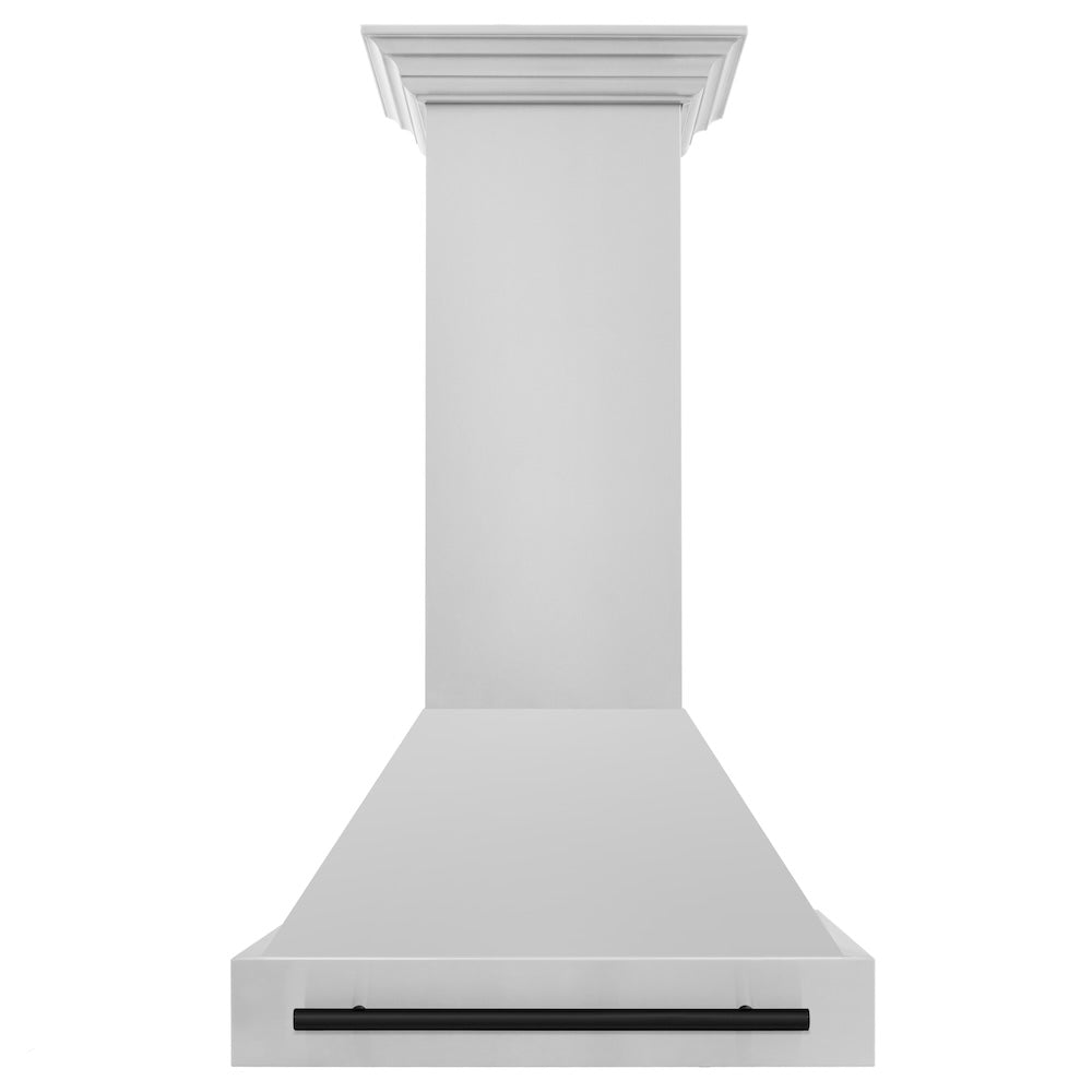 ZLINE Autograph Edition 30-inch range hood in stainless steel and matte black accents 8654STZ-30-MB, front view