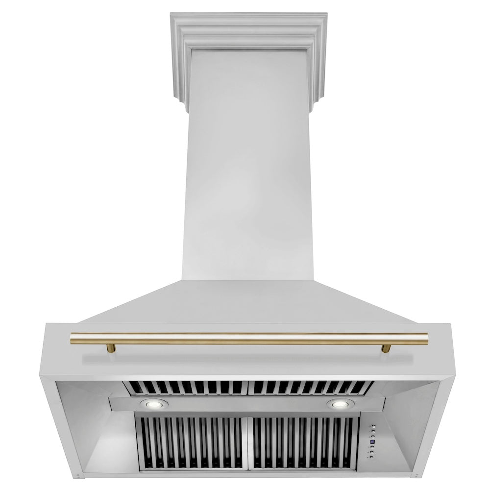 ZLINE Autograph Edition 36-inch range hood in stainless steel and polished gold accents 8654STZ-36-G, front view
