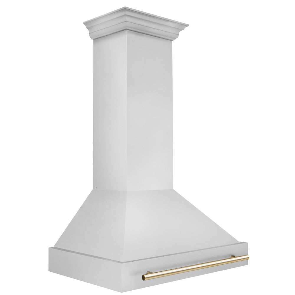 ZLINE Autograph Edition 36-inch range hood in stainless steel and polished gold accents 8654STZ-36-G, side view