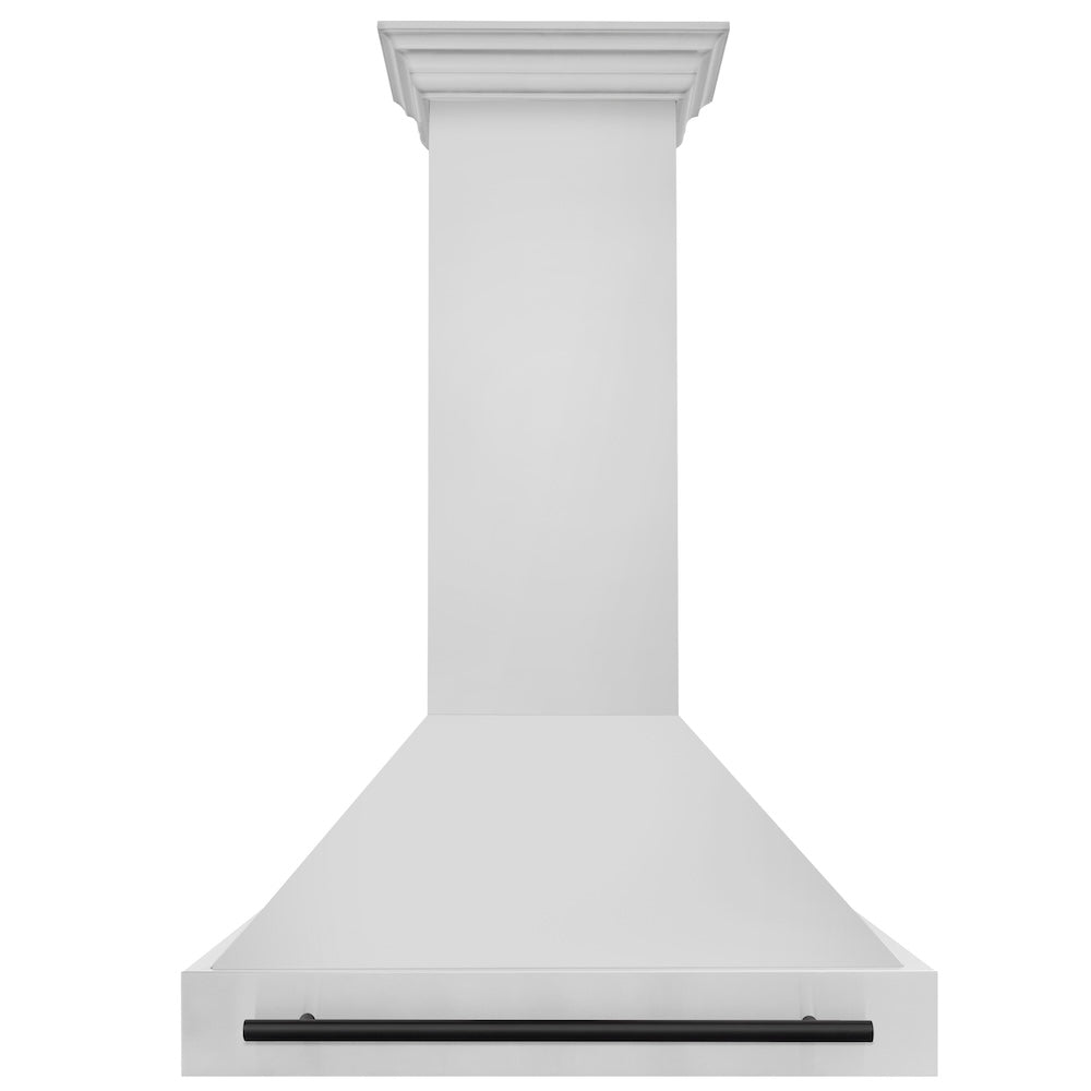 ZLINE Autograph Edition 36-inch range hood in stainless steel and matte black accents 8654STZ-36-MB, front view