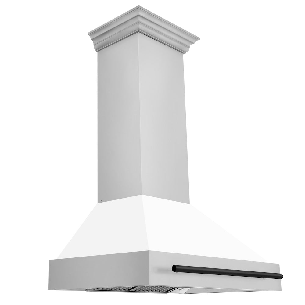 ZLINE Autograph Edition 36-inch range hood in white matte and matte black accents 8654STZ-WM36-MB