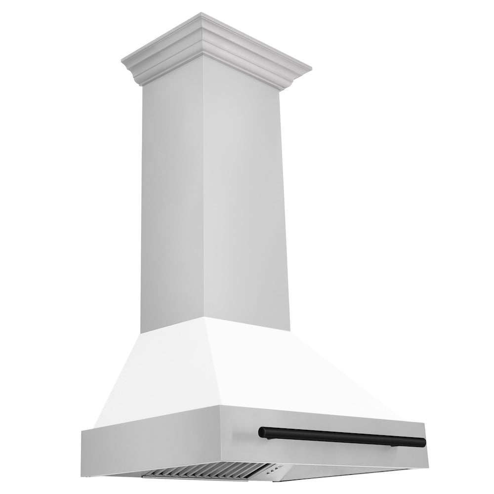 ZLINE Autograph Edition 30-inch range hood in white matte and matte black accents 8654STZ-WM30-MB