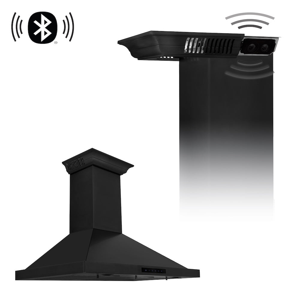 ZLINE CrownSound 36-inch range hood in black stainless steel BSKBNCRN-BT-36