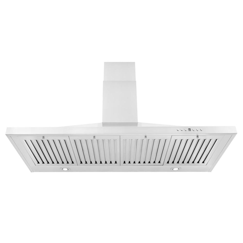 ZLINE KB-48 wall mount range hood, baffle filters and LED lights from below