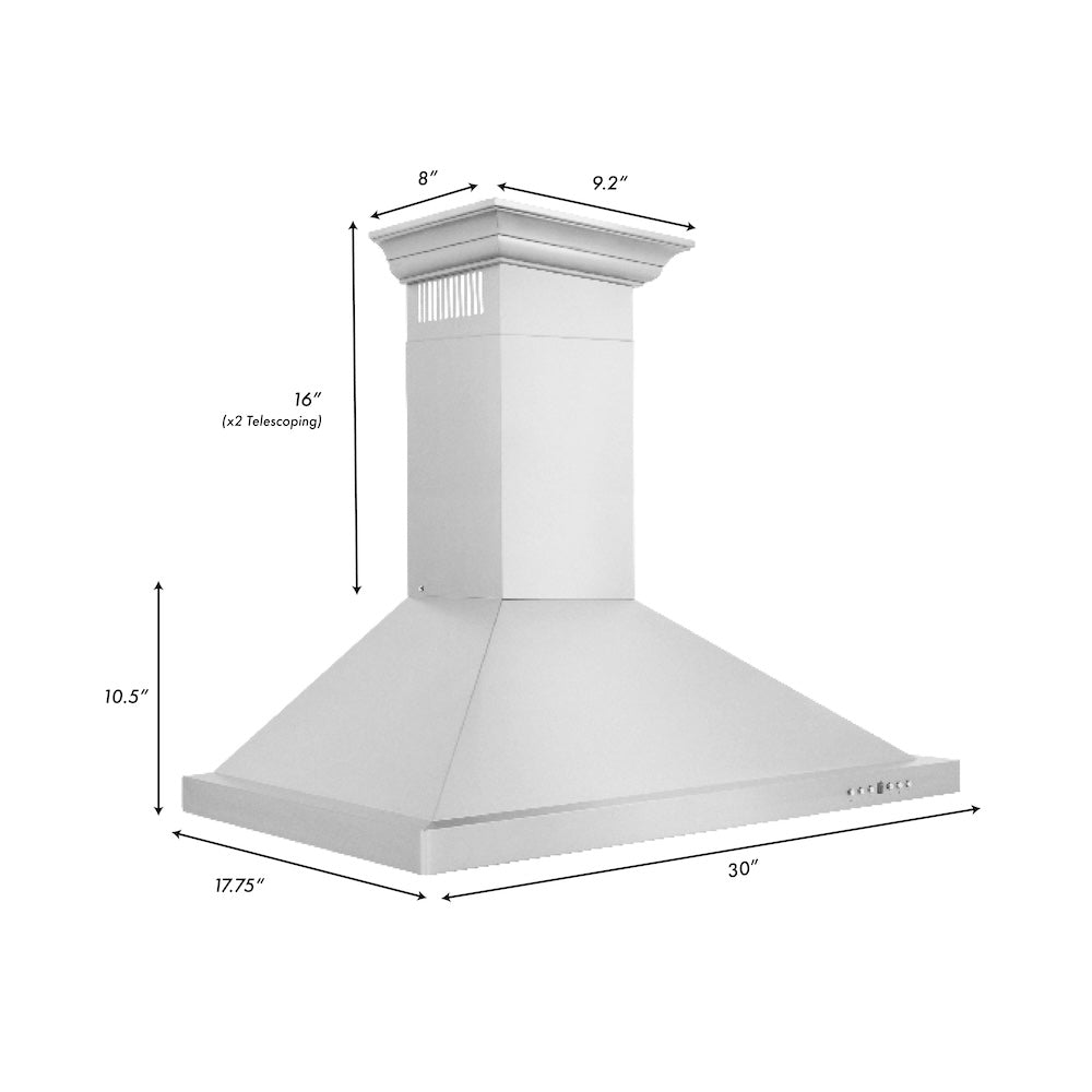 ZLINE Convertible Vent 30-inch range hood in stainless steel KBCRN-30, view 3