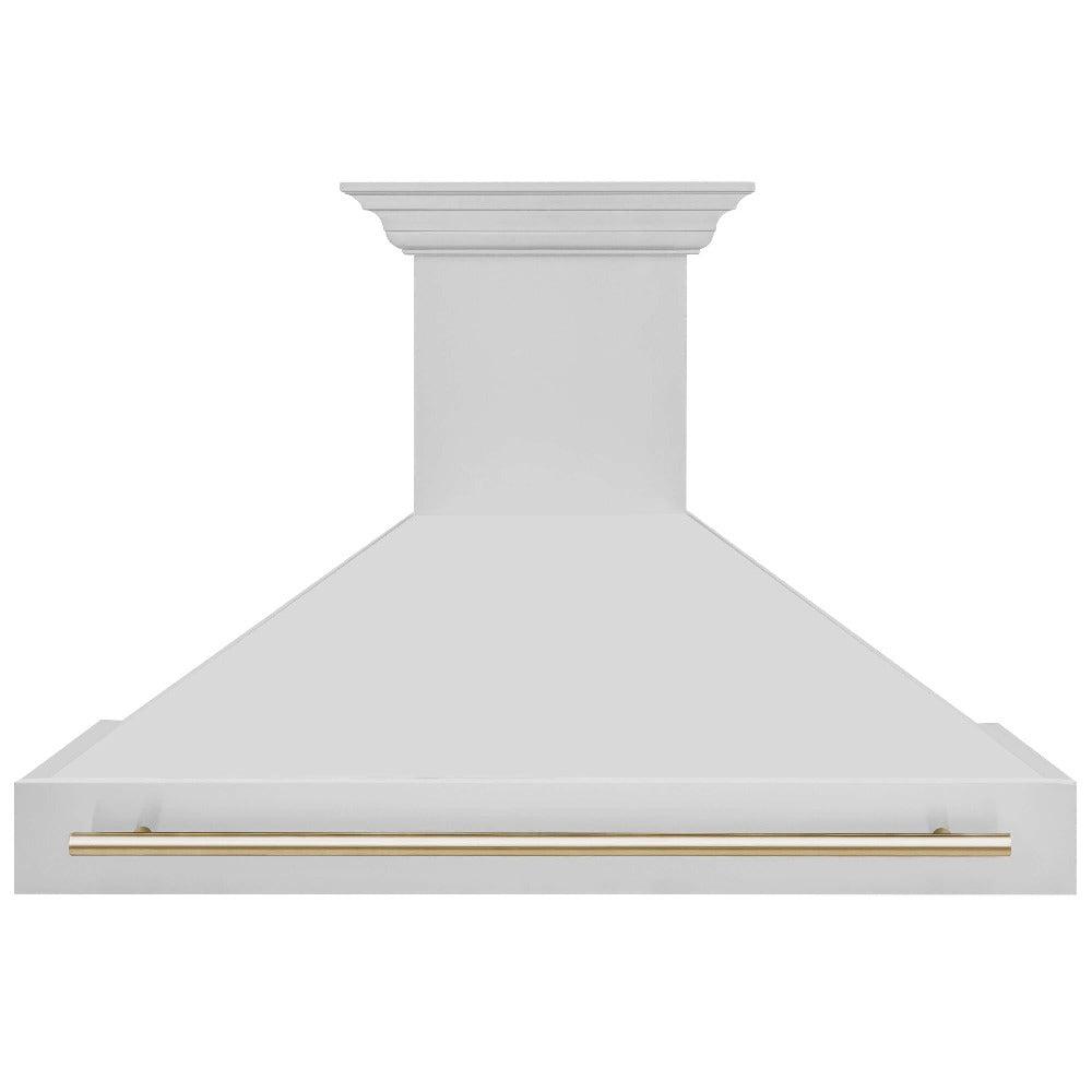 ZLINE Autograph Edition 48-inch range hood in stainless steel and polished gold accents 8654STZ-48-G, front view