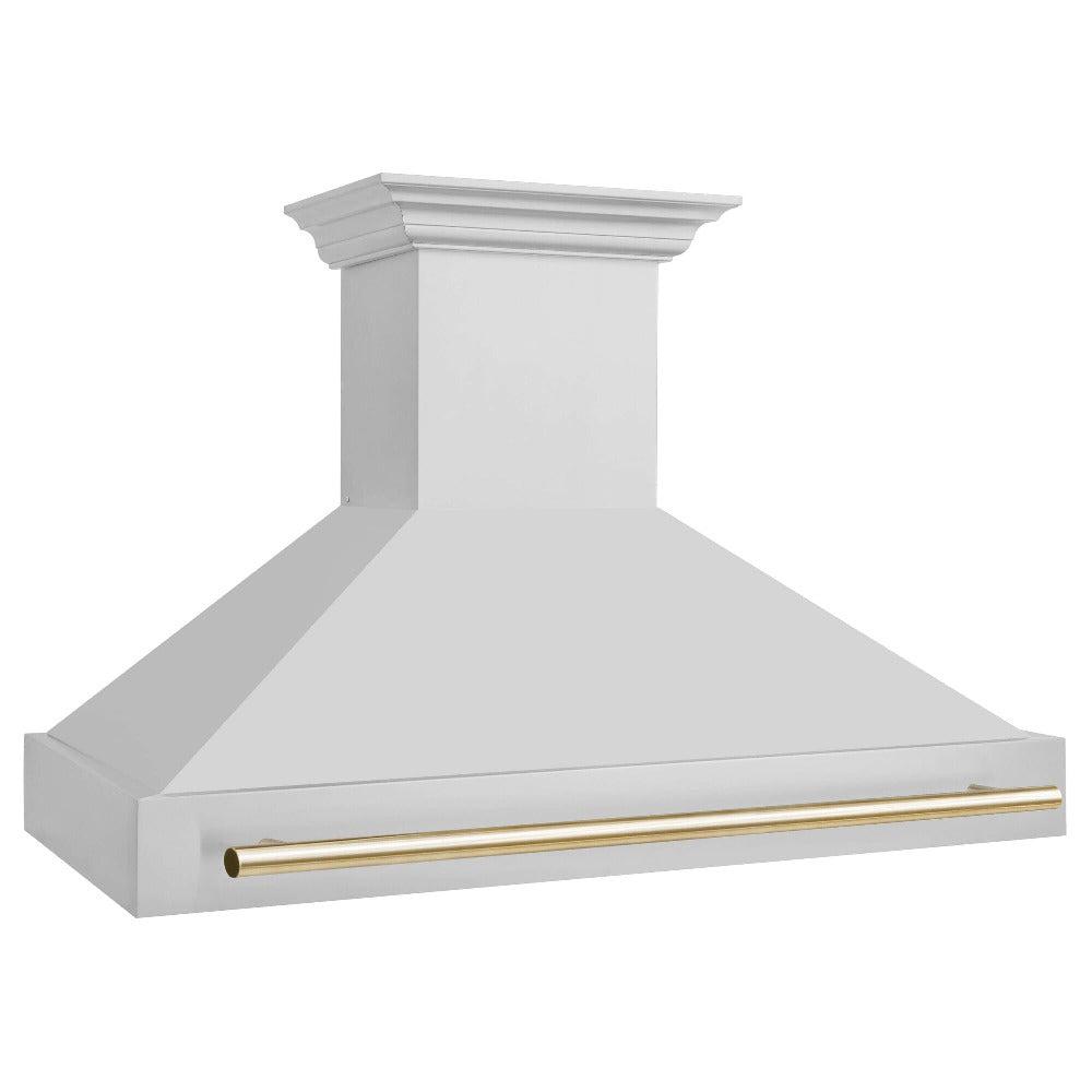 ZLINE Autograph Edition 48-inch range hood in stainless steel and polished gold accents 8654STZ-48-G, side view