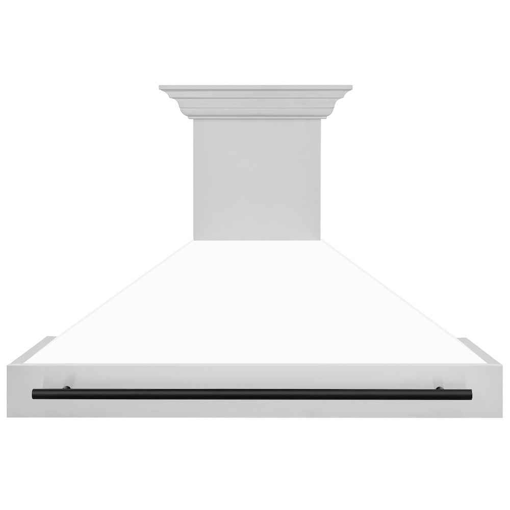 ZLINE Autograph Edition 48-inch range hood in white matte and matte black accents 8654STZ-WM48-MB, front view