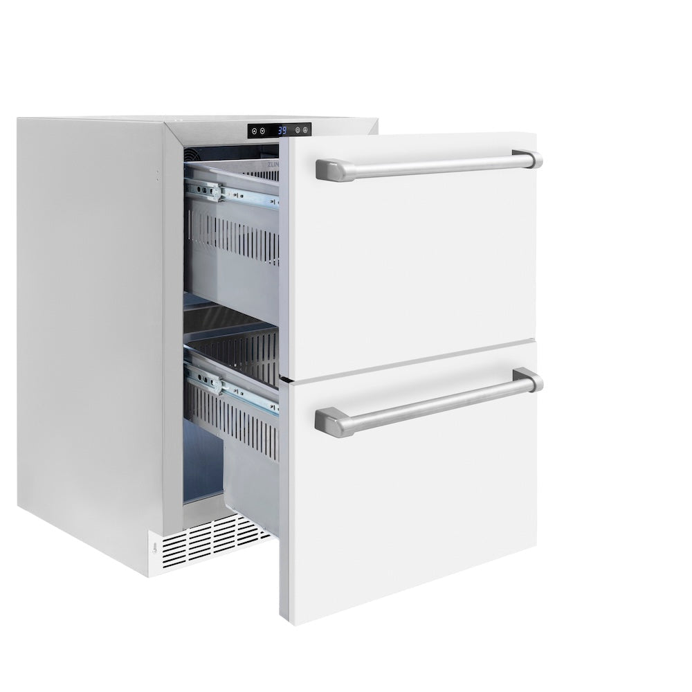ZLINE Touchstone 24-inch refrigerator in white matte RDSO-WM-24, door open