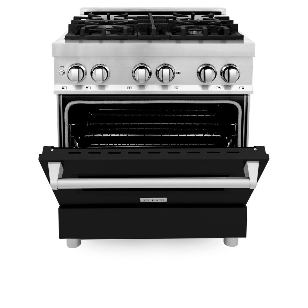 ZLINE Legacy 30-inch range in stainless steel with black matte door RA-BLM-30, front view