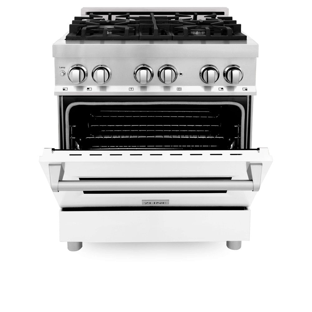 ZLINE Legacy 30-inch range in stainless steel with white matte door RA-WM-30, front view