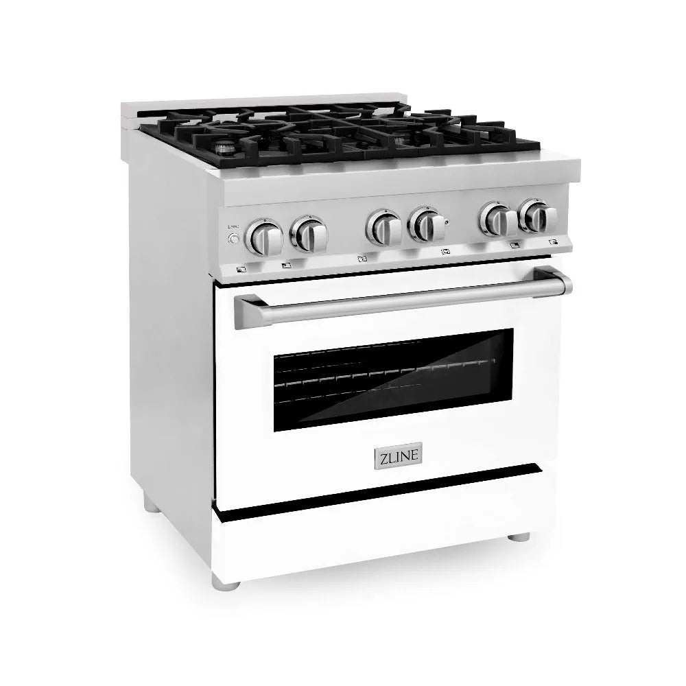 ZLINE Legacy 30-inch range in stainless steel with white matte door RA-WM-30
