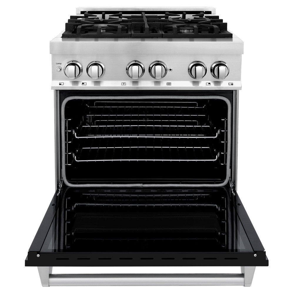 ZLINE Legacy 30-inch range in stainless steel with black matte door RA-BLM-30, front view