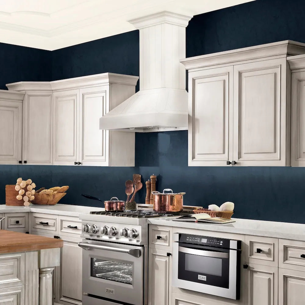 ZLINE Wooden 30-inch range hood in cottage white KPTT-30, side view