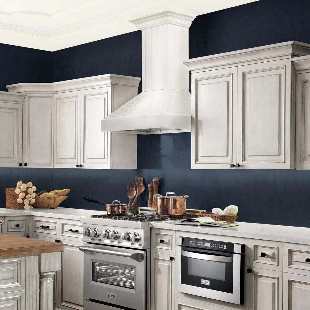 ZLINE Wooden 48-inch range hood in cottage white KPTT-48, side view