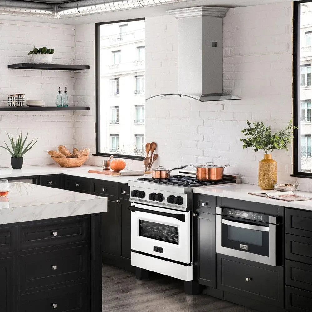 ZLINE Autograph Edition Legacy 30-inch range in stainless steel with white matte door and matte black accents RAZ-WM-30-MB, view 2