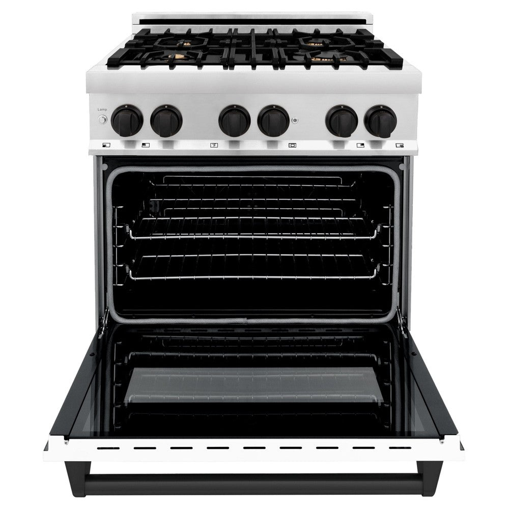 ZLINE Autograph Edition Legacy 30-inch range in stainless steel with white matte door and matte black accents RAZ-WM-30-MB, view 6