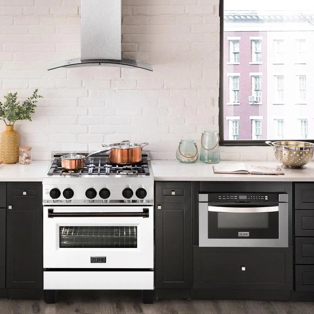 ZLINE Autograph Edition Legacy 30-inch range in stainless steel with white matte door and matte black accents RAZ-WM-30-MB, view 4
