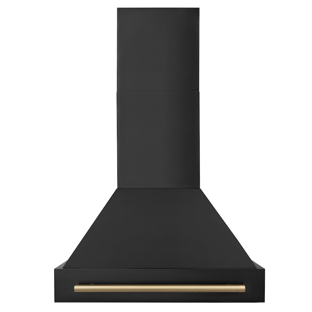 ZLINE Autograph Edition 30-inch range hood in black stainless steel and champagne bronze accents BS655Z-30-CB, front view