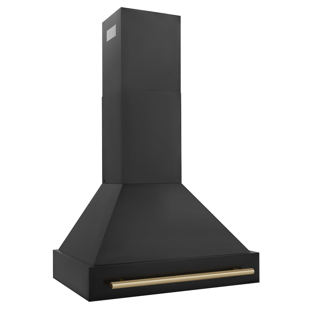ZLINE Autograph Edition 30-inch range hood in black stainless steel and champagne bronze accents BS655Z-30-CB, side view