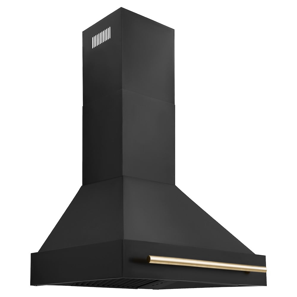 ZLINE Autograph Edition 30-inch range hood in black stainless steel and polished gold accents BS655Z-30-G