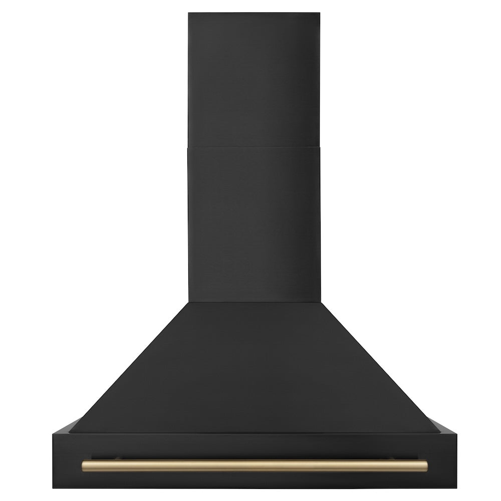 ZLINE Autograph Edition 36-inch range hood in black stainless steel and champagne bronze accents BS655Z-36-CB, front view