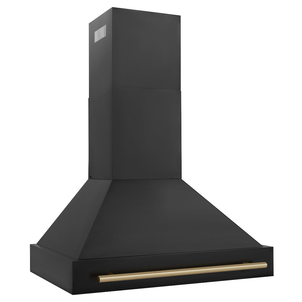 ZLINE Autograph Edition 36-inch range hood in black stainless steel and champagne bronze accents BS655Z-36-CB, side view